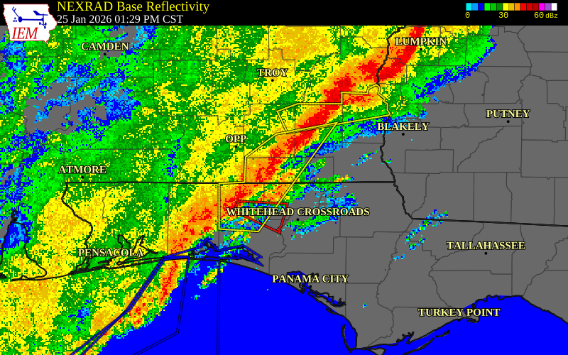 NEXRAD radar during the Sunday, January 25, 2026 storm activity in Geneva County, Alabama
