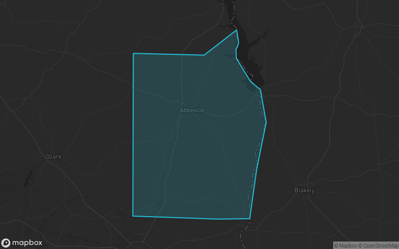 Map of Henry County, Alabama showing the county boundary and surrounding cities