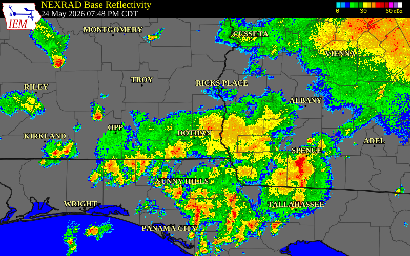 NEXRAD radar during the Sunday, May 24, 2026 storm activity in Henry County, Alabama