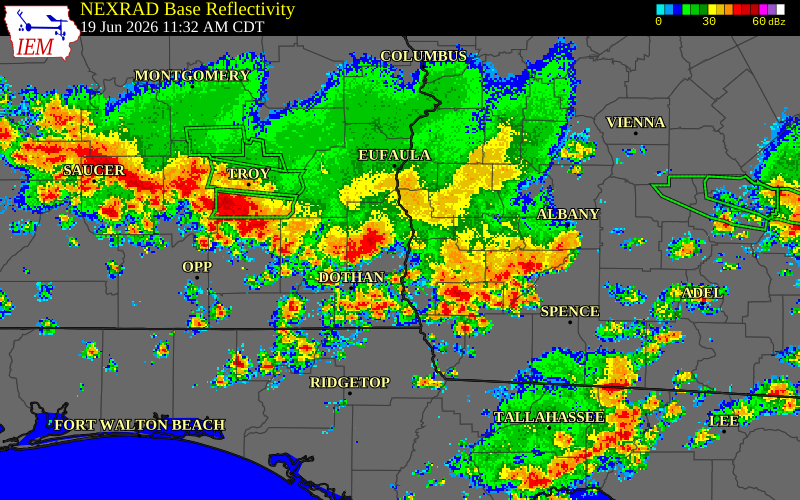 NEXRAD radar during the Friday, June 19, 2026 storm activity in Henry County, Alabama