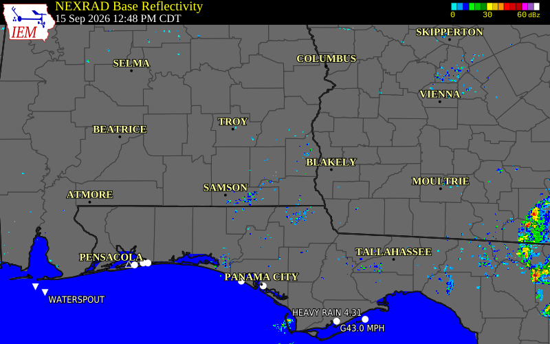 Current NEXRAD radar over Henry County, Alabama with recent storm report locations