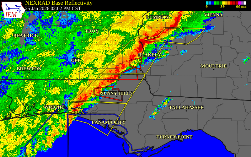 NEXRAD radar during the Sunday, January 25, 2026 storm activity in Houston County, Alabama