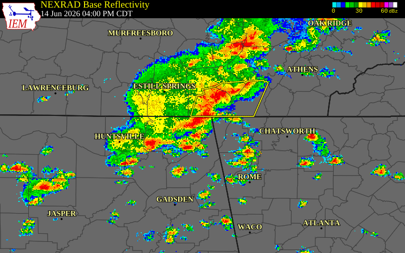 NEXRAD radar during the Sunday, June 14, 2026 storm activity in Jackson County, Alabama