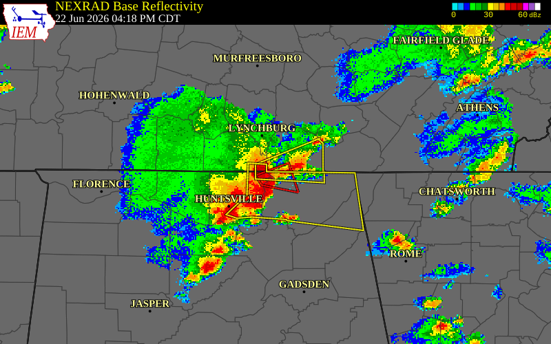 NEXRAD radar during the Monday, June 22, 2026 storm activity in Jackson County, Alabama