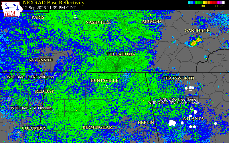 Current NEXRAD radar over Limestone County, Alabama with recent storm report locations