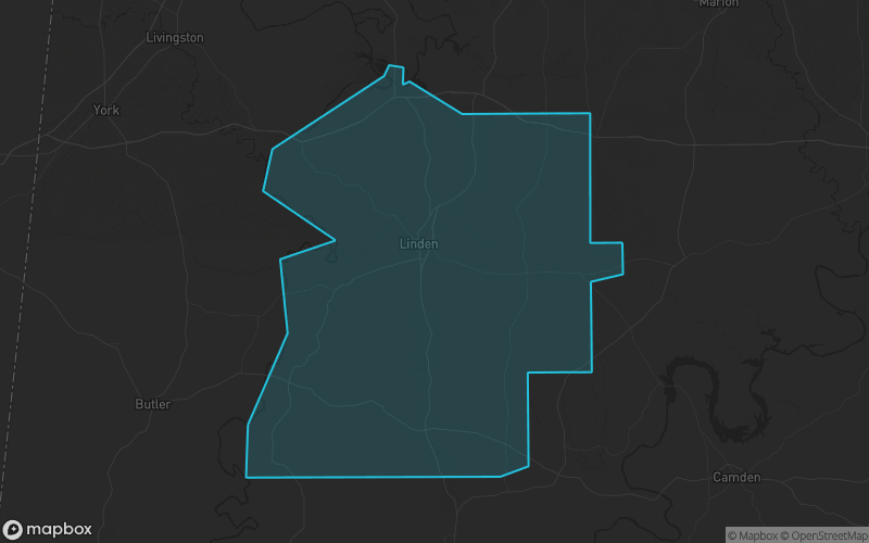 Map of Marengo County, Alabama showing the county boundary and surrounding cities