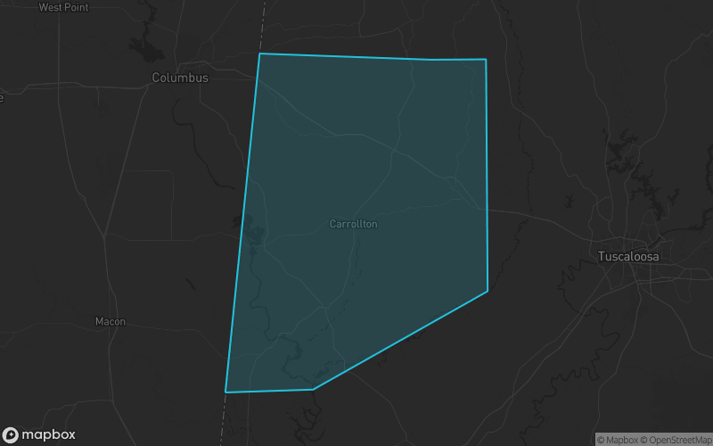 Map of Pickens County, Alabama showing the county boundary and surrounding cities
