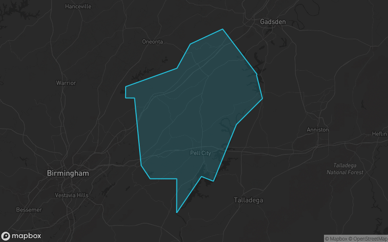 Map of St. Clair County, Alabama showing the county boundary and surrounding cities