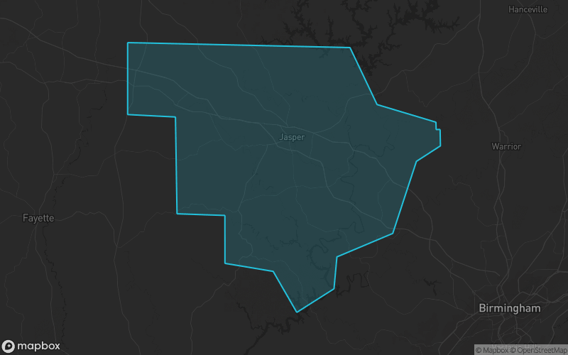 Map of Walker County, Alabama showing the county boundary and surrounding cities