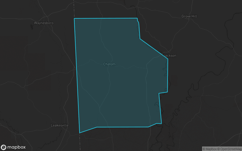 Map of Washington County, Alabama showing the county boundary and surrounding cities