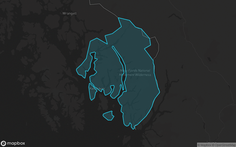 Map of Ketchikan Gateway Borough, Alaska showing the county boundary and surrounding cities