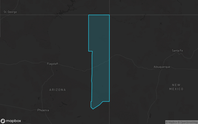 Map of Apache County, Arizona showing the county boundary and surrounding cities