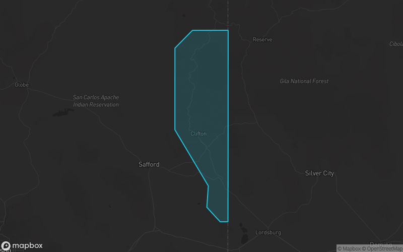 Map of Greenlee County, Arizona showing the county boundary and surrounding cities