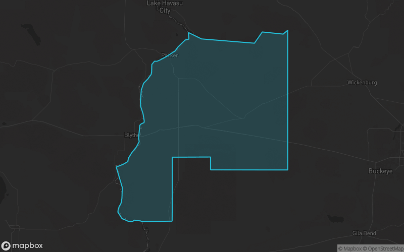 Map of La Paz County, Arizona showing the county boundary and surrounding cities