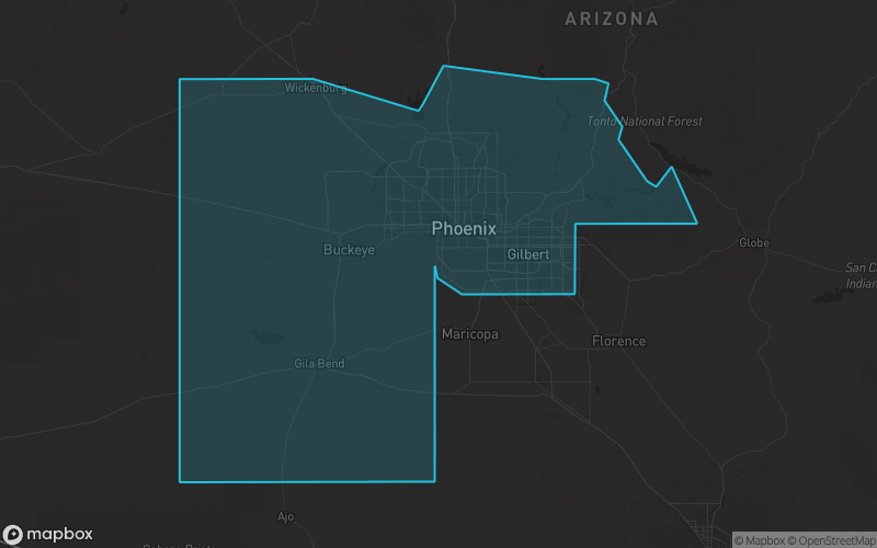 Map of Maricopa County, Arizona showing the county boundary and surrounding cities