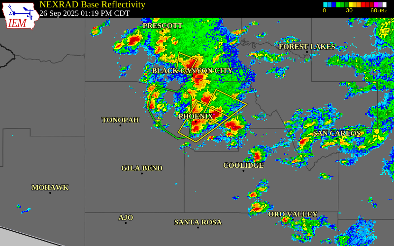 NEXRAD radar during the Friday, September 26, 2025 storm activity in Maricopa County, Arizona