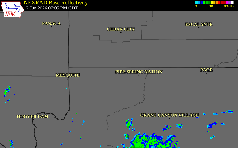 NEXRAD radar during the Friday, June 12, 2026 storm activity in Mohave County, Arizona