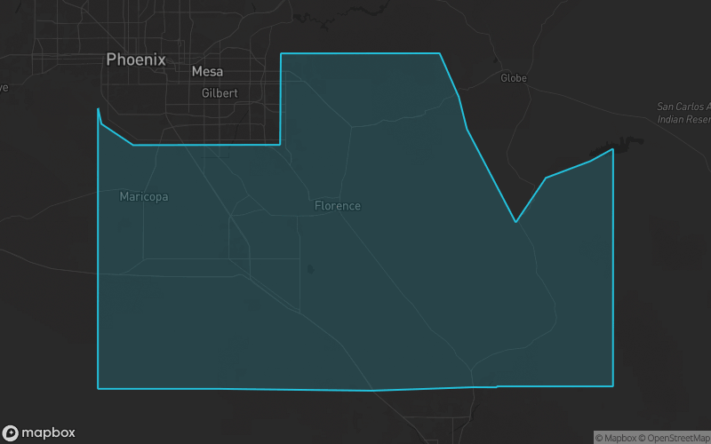 Map of Pinal County, Arizona showing the county boundary and surrounding cities