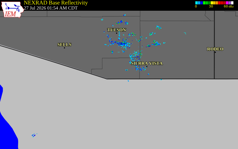 NEXRAD radar during the Sunday, July 26, 2026 storm activity in Santa Cruz County, Arizona