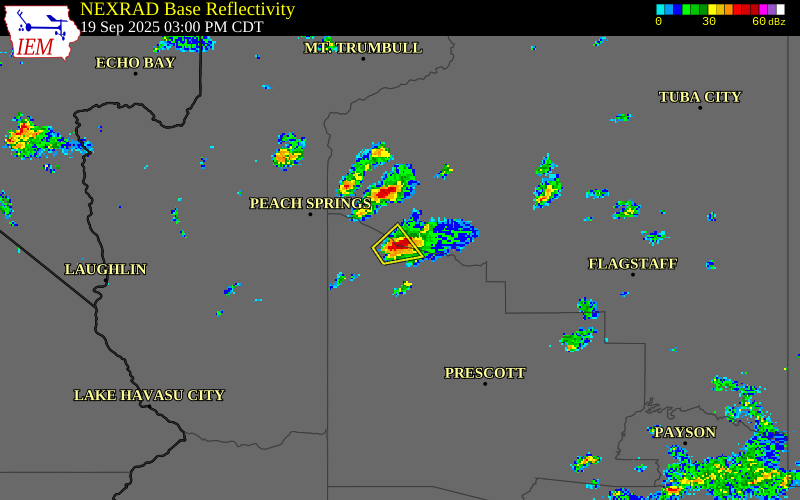 NEXRAD radar during the Friday, September 19, 2025 storm activity in Yavapai County, Arizona