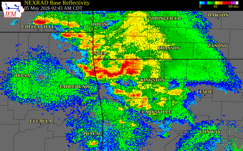 NEXRAD radar during the Tuesday, May 5, 2026 storm activity in Benton County, Arkansas