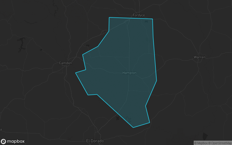 Map of Calhoun County, Arkansas showing the county boundary and surrounding cities