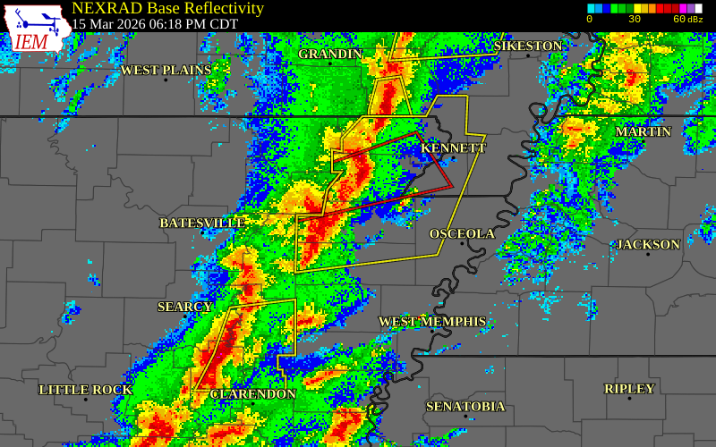 NEXRAD radar during the Sunday, March 15, 2026 storm activity in Craighead County, Arkansas