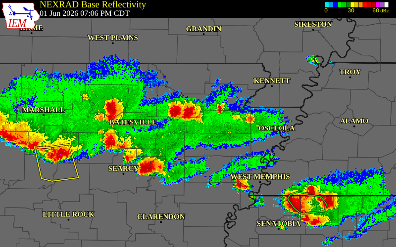 NEXRAD radar during the Monday, June 1, 2026 storm activity in Craighead County, Arkansas