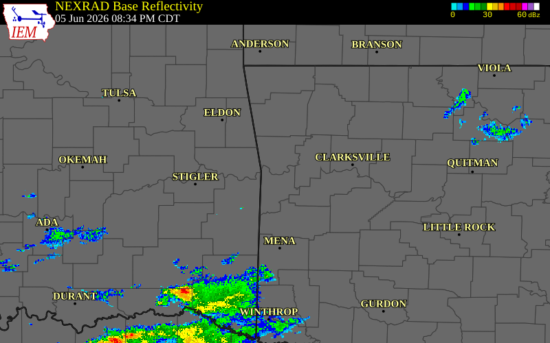 Radar snapshot during the Jun 5, 2026 tornado event near 4 N Barling, Crawford County, Arkansas, with NWS warning polygons