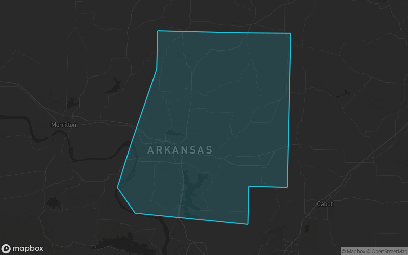 Map of Faulkner County, Arkansas showing the county boundary and surrounding cities