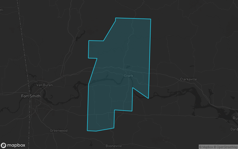 Map of Franklin County, Arkansas showing the county boundary and surrounding cities