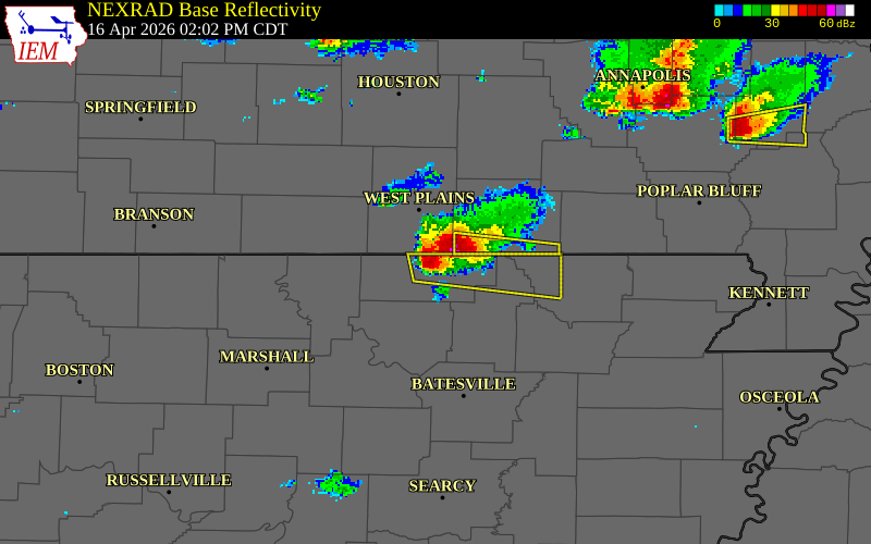 NEXRAD radar during the Thursday, April 16, 2026 storm activity in Fulton County, Arkansas