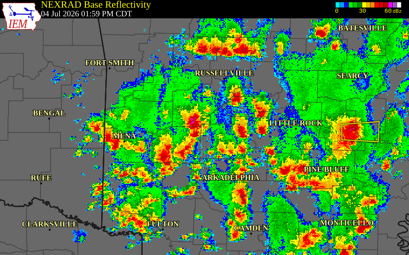 NEXRAD radar during the Saturday, July 4, 2026 storm activity in Garland County, Arkansas