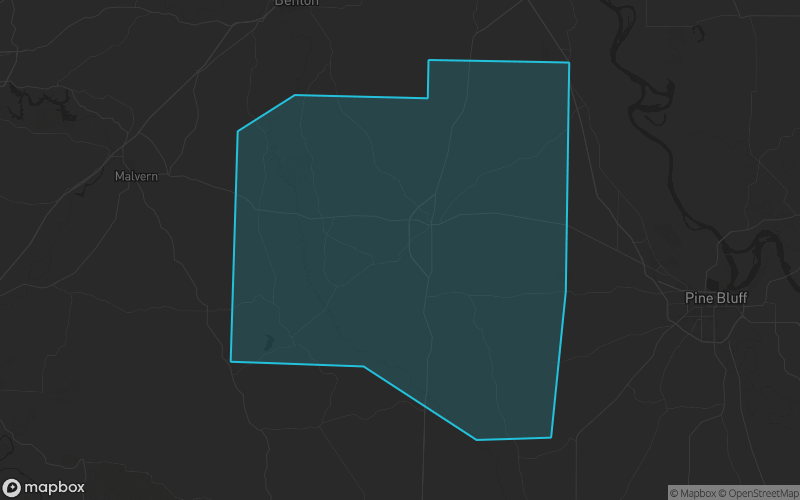 Map of Grant County, Arkansas showing the county boundary and surrounding cities
