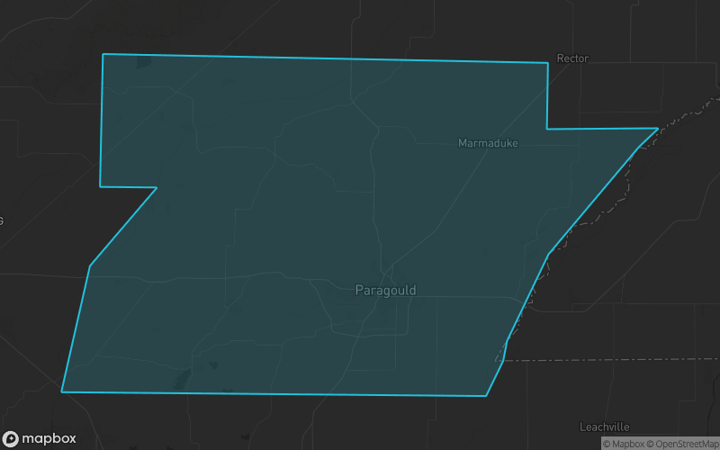Map of Greene County, Arkansas showing the county boundary and surrounding cities