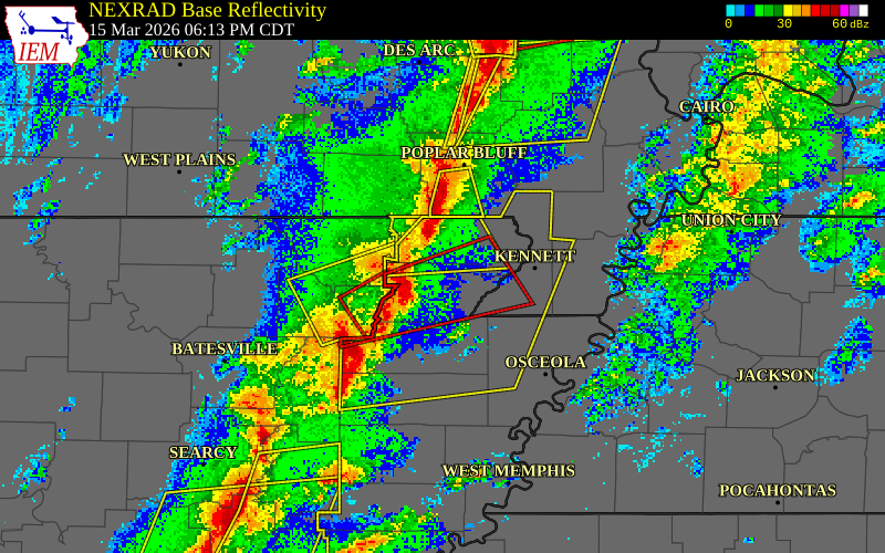 NEXRAD radar during the Sunday, March 15, 2026 storm activity in Greene County, Arkansas