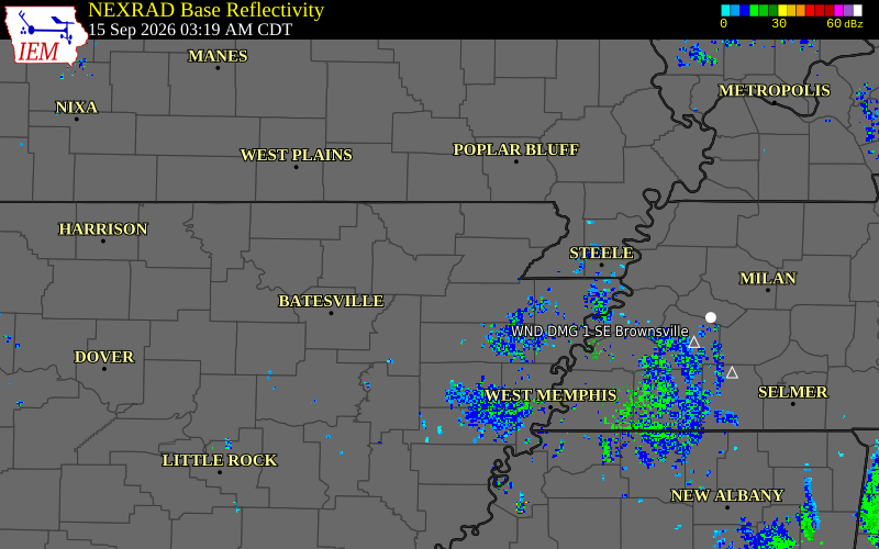 Current NEXRAD radar over Independence County, Arkansas with recent storm report locations