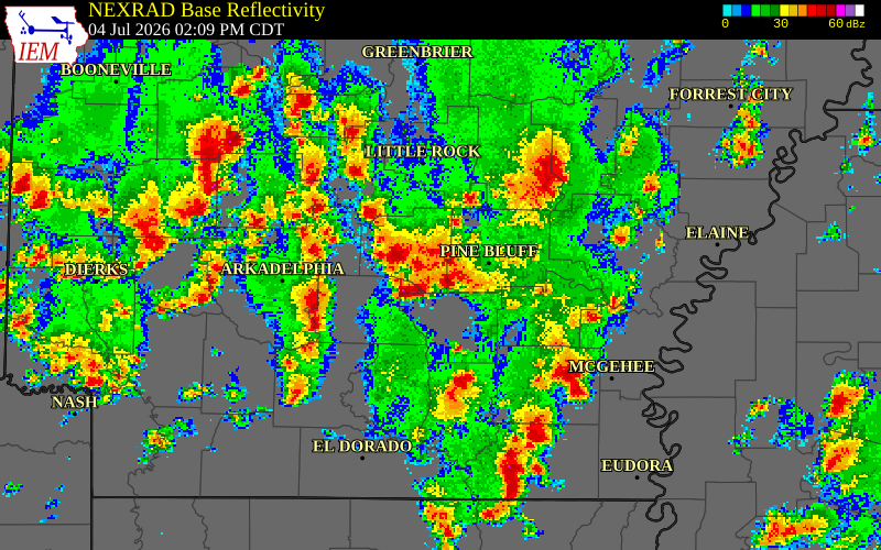 NEXRAD radar during the Saturday, July 4, 2026 storm activity in Jefferson County, Arkansas