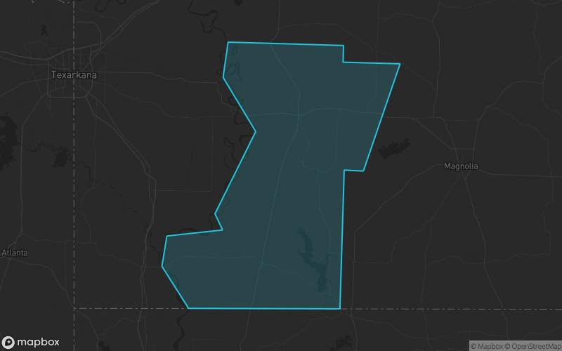 Map of Lafayette County, Arkansas showing the county boundary and surrounding cities