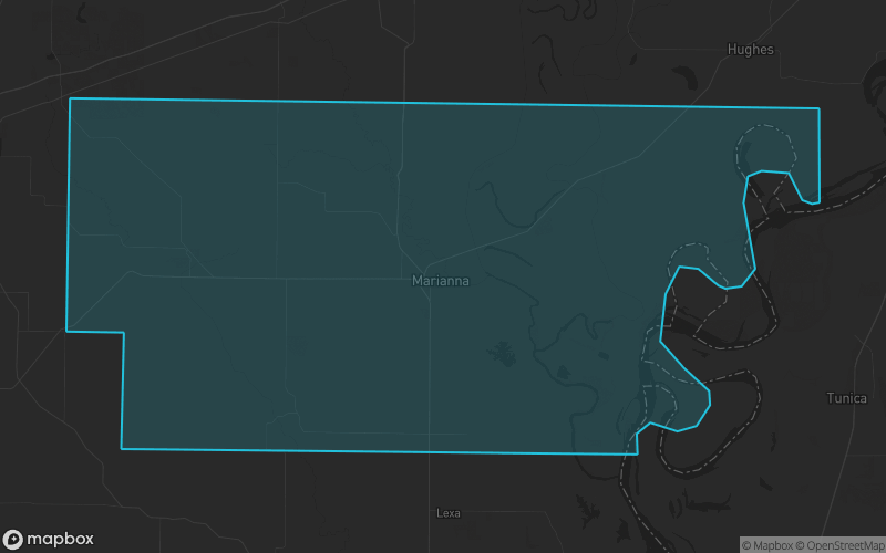 Map of Lee County, Arkansas showing the county boundary and surrounding cities