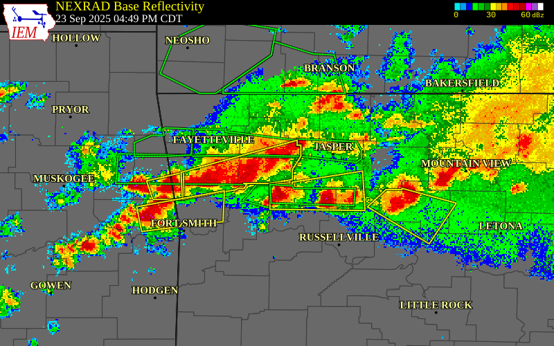 NEXRAD radar during the Tuesday, September 23, 2025 storm activity in Madison County, Arkansas