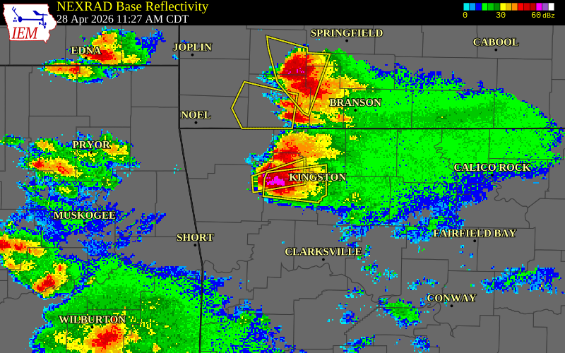 NEXRAD radar during the Tuesday, April 28, 2026 storm activity in Madison County, Arkansas