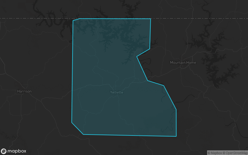 Map of Marion County, Arkansas showing the county boundary and surrounding cities