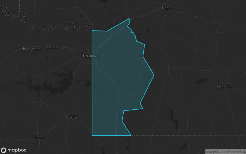 Map of Miller County, Arkansas showing the county boundary and surrounding cities