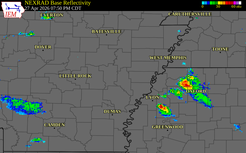 Radar snapshot during the Apr 27, 2026 tornado event near Keevil, Monroe County, Arkansas, with NWS warning polygons