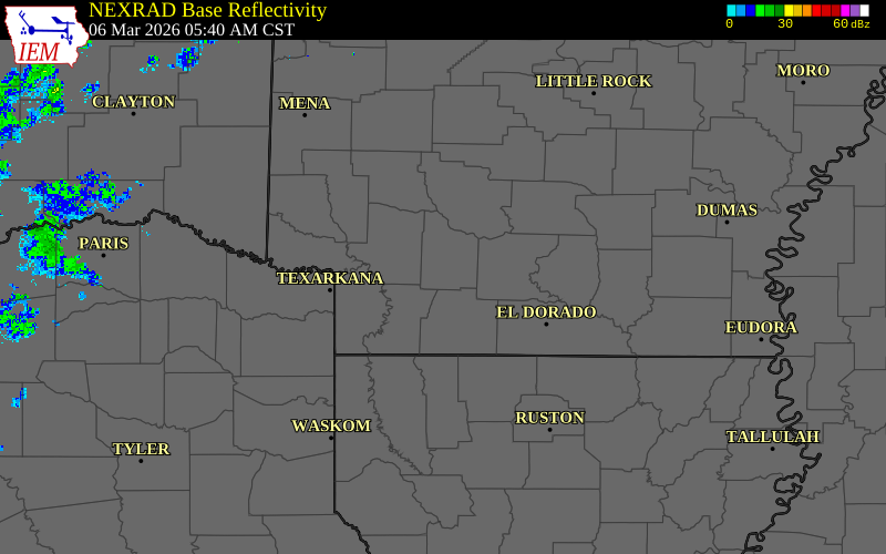 Radar snapshot during the Mar 6, 2026 tornado event near 3 WNW Willisville, Nevada County, Arkansas, with NWS warning polygons