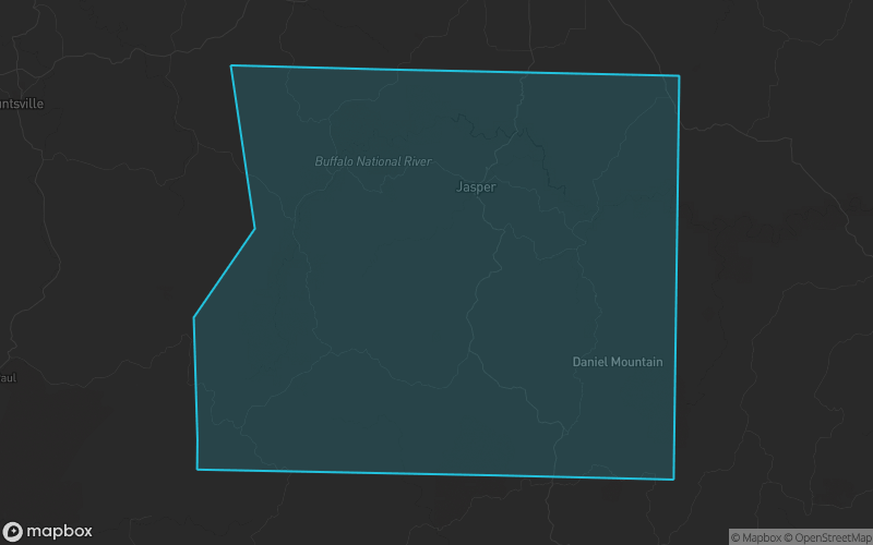 Map of Newton County, Arkansas showing the county boundary and surrounding cities
