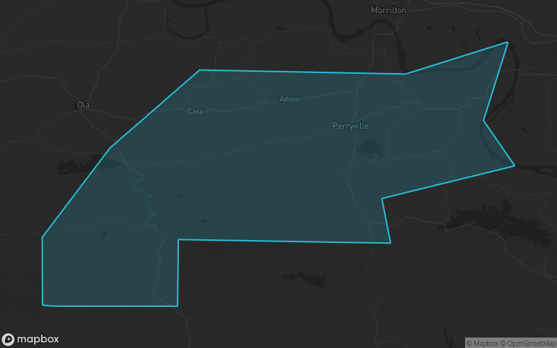 Map of Perry County, Arkansas showing the county boundary and surrounding cities
