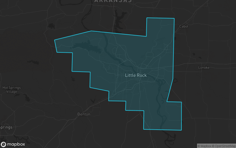 Map of Pulaski County, Arkansas showing the county boundary and surrounding cities