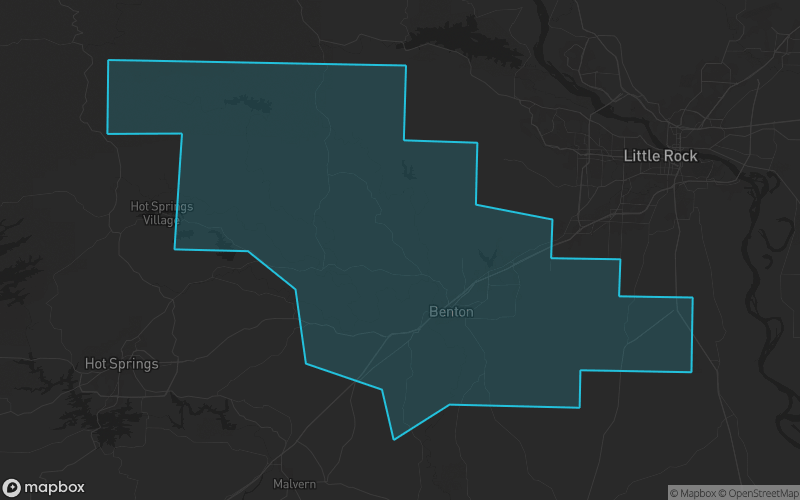 Map of Saline County, Arkansas showing the county boundary and surrounding cities